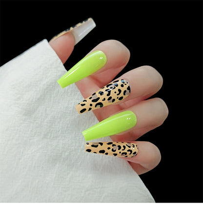 Fluorescent Yellow Leopard Print Finished Nail Beauty