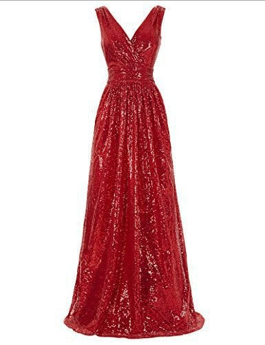 V-neck Slimming Long Sequin Formal Dress