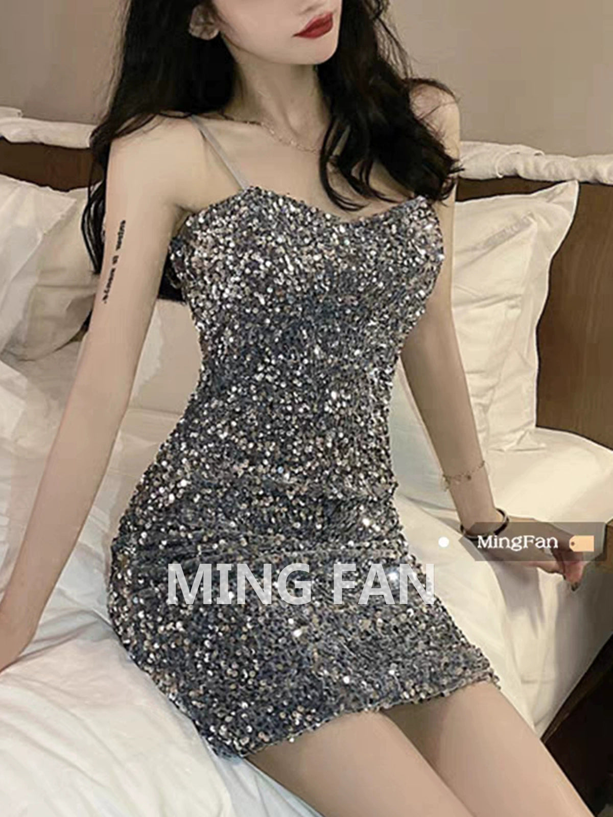 Women's Summer Slim-Fit Hip Skirt Sequined Suspender 