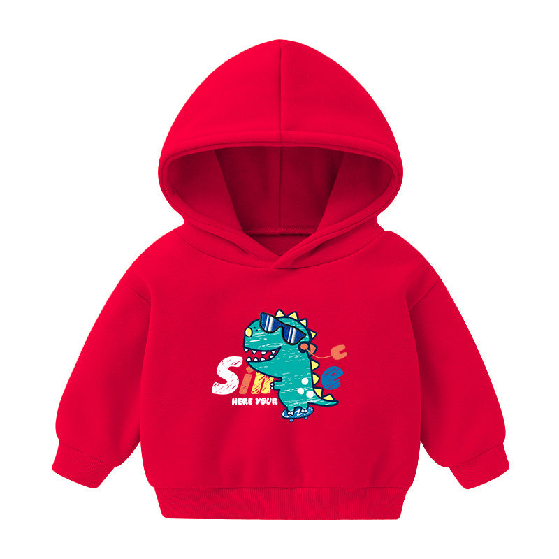 Children's Hooded Sweatshirt Fleece-lined Autumn And Winter Cartoon Printed Long-sleeved Top