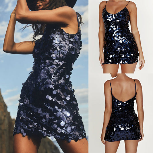 Sequin Irregular Spaghetti-strap Dress Women