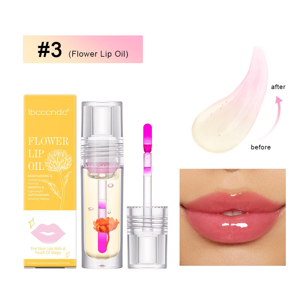 Flower Color Changing Lip Oil Moisturizing Jelly Lipgloss Clear Temperature Change Liquid Lipstick Reduce Lip Line Make Up