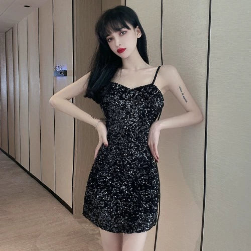 Sexy Sequined Suspender Shiny Slim-Fit Dress Summer Dress 