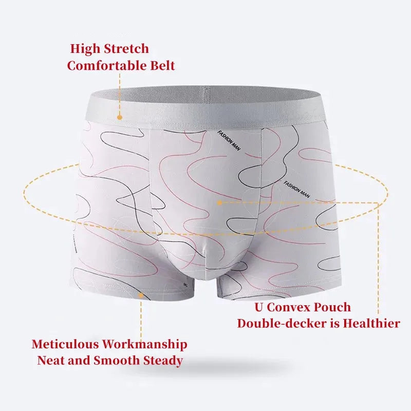 8-Pack Men's Fashion Print Boxer Shorts - Milk Silk Comfortear Boxer Shorts Milk Silk Soft Comfortable Fabric Fashion Print Breathable Antibacterial Men's Shorts 