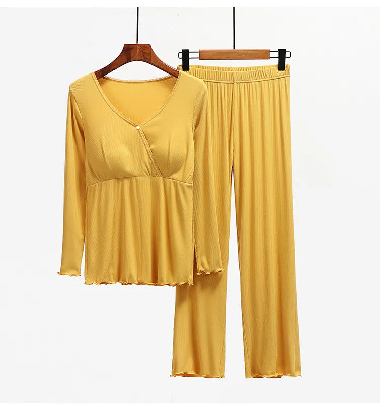 Dreamy Comfort: Maternity Nursing Sleepwear Maternity Nursing Sleepwear Babbazon Yellow M -BABBAZON