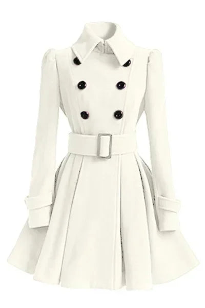 Women's Elegant Double-Breasted Midi Overcoat Thick Midi Length Double-Breasted Overcoat Babbazon White S -BABBAZON