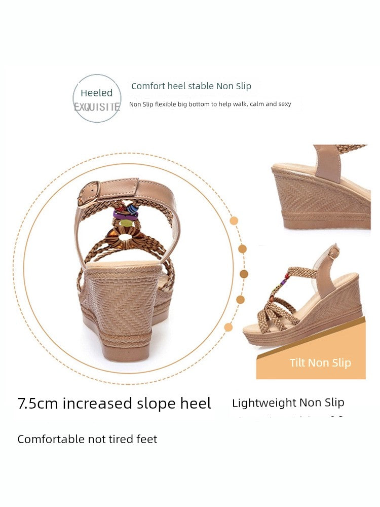 Summer 2024 Boho Woven Wedge Slippers 