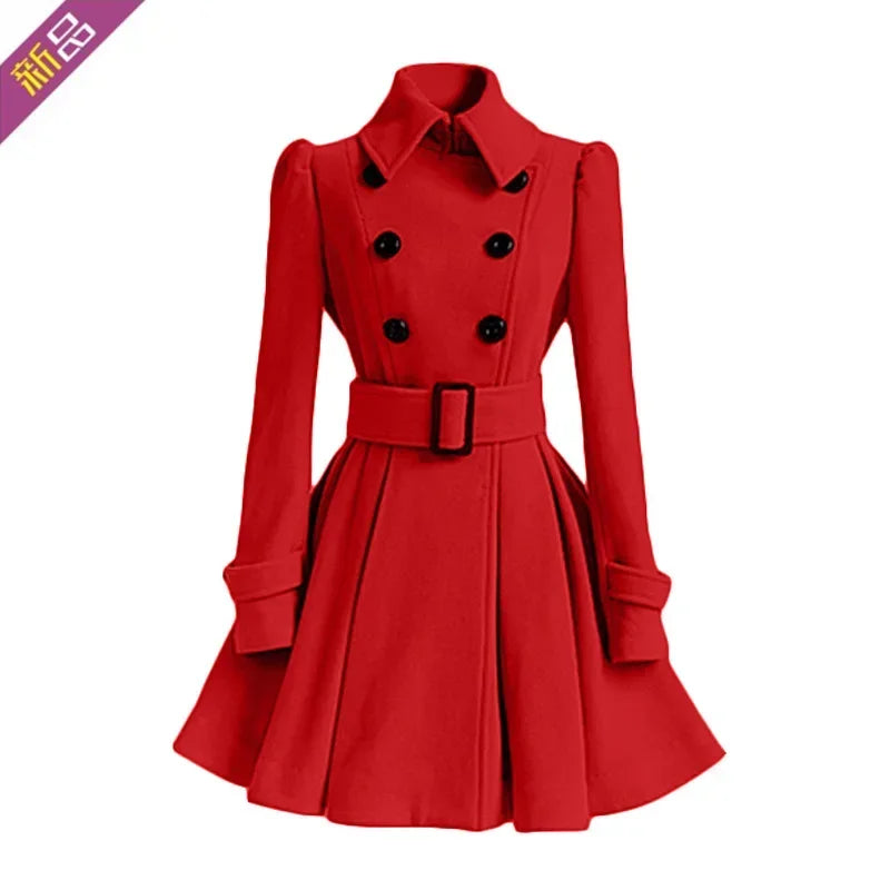 Women's Elegant Double-Breasted Midi Overcoat 