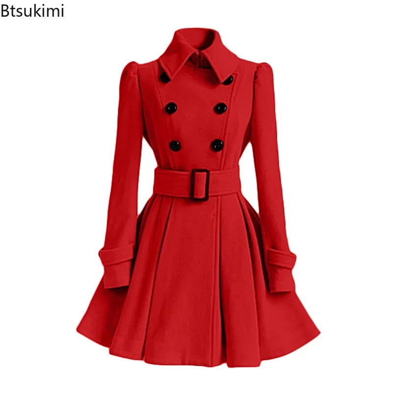 Women's Elegant Double-Breasted Midi Overcoat 