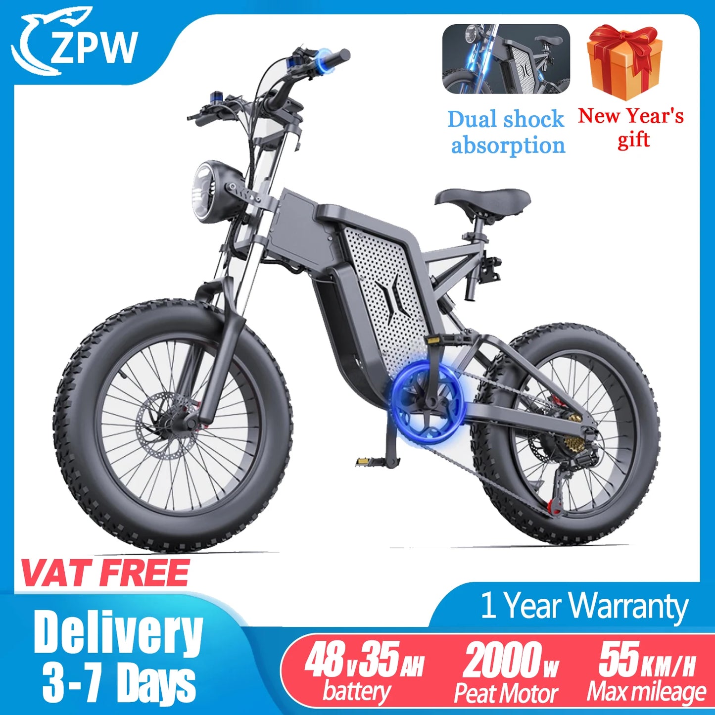 ZPW X20 Electric Mountain Bike - 2000W, 48V35AH