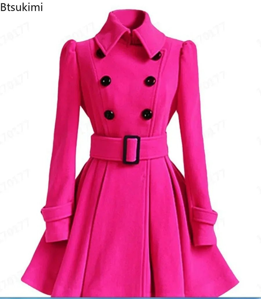 Women's Elegant Double-Breasted Midi Overcoat 