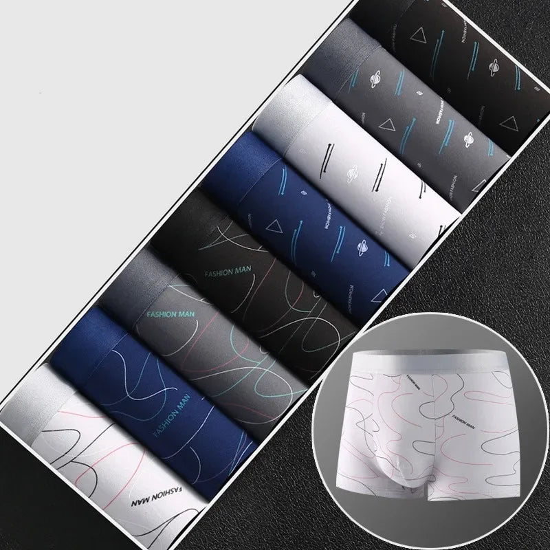 8-Pack Men's Fashion Print Boxer Shorts - Milk Silk Comfortear Boxer Shorts Milk Silk Soft Comfortable Fabric Fashion Print Breathable Antibacterial Men's Shorts 