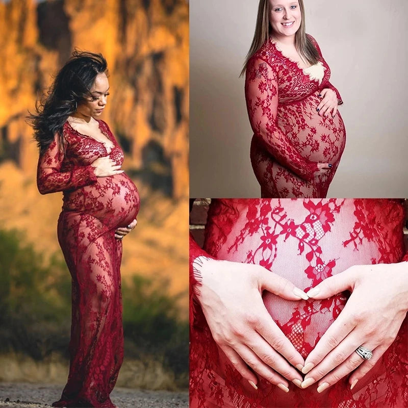 Lace V-neck Maternity Dresses for Timeless Pregnancy Photos 