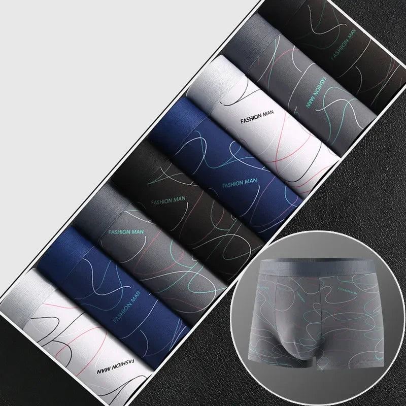 8-Pack Men's Fashion Print Boxer Shorts - Milk Silk Comfortear Boxer Shorts Milk Silk Soft Comfortable Fabric Fashion Print Breathable Antibacterial Men's Shorts 