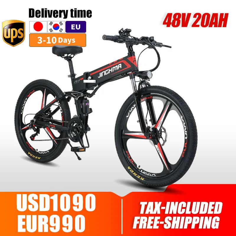 800W Folding Electric Mountain Bike - 48V20Ah Lithium Battery