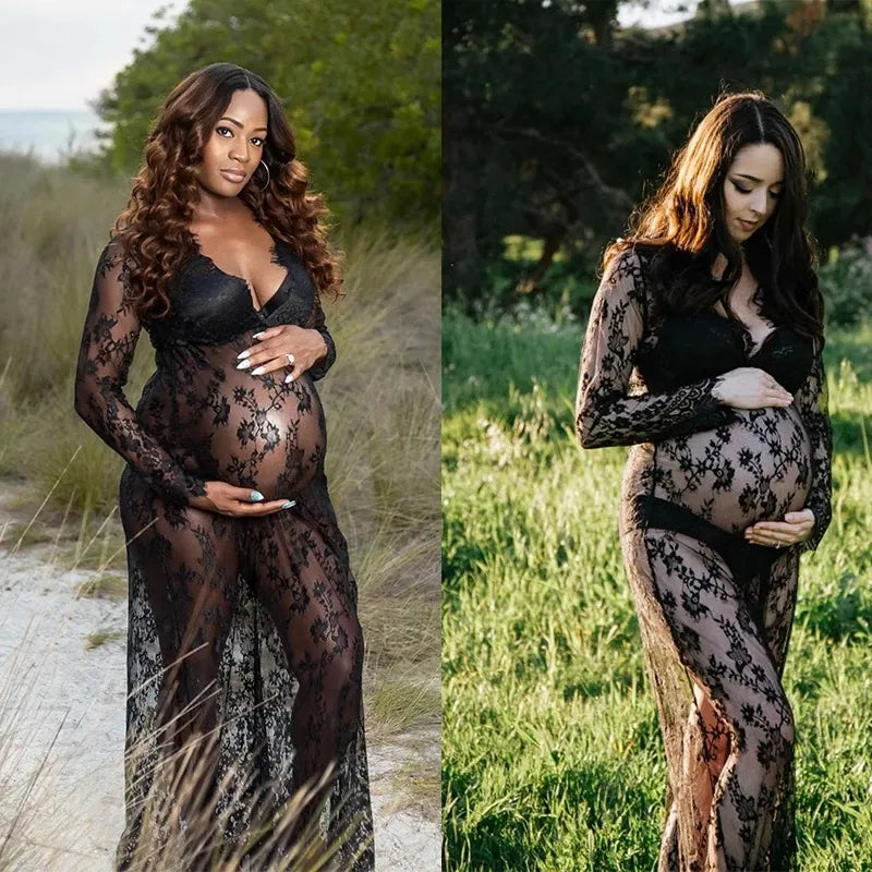 Lace V-neck Maternity Dresses for Timeless Pregnancy Photos 