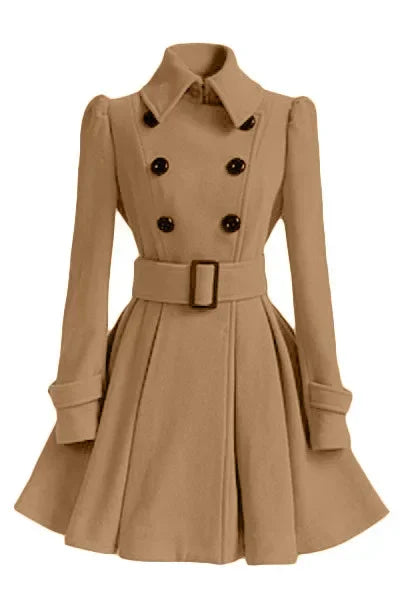 Women's Elegant Double-Breasted Midi Overcoat 