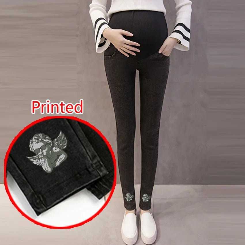 Denim Elegance: Maternity Jeans for Stylish Pregnancy and Nursing Comfort Denim Jeans Maternity Pants Babbazon A127 black M -BABBAZON