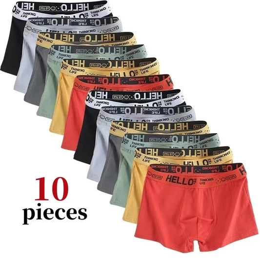 10Pcs/Men's Underwear High Stretch Boxer Shorts 