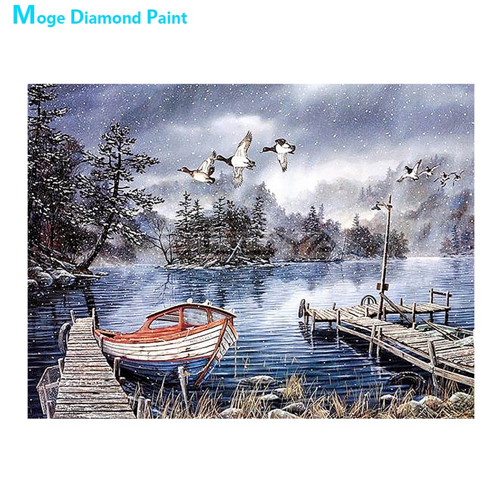 Winter Lake Landscape Round Diamond Painting Full Diamond New 5D