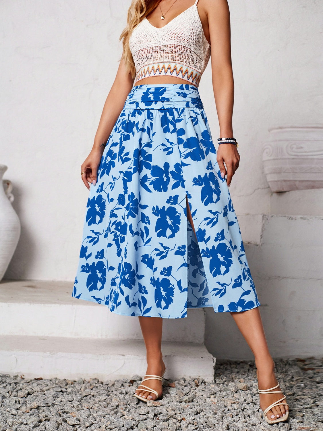 Slit Printed Midi Skirt 