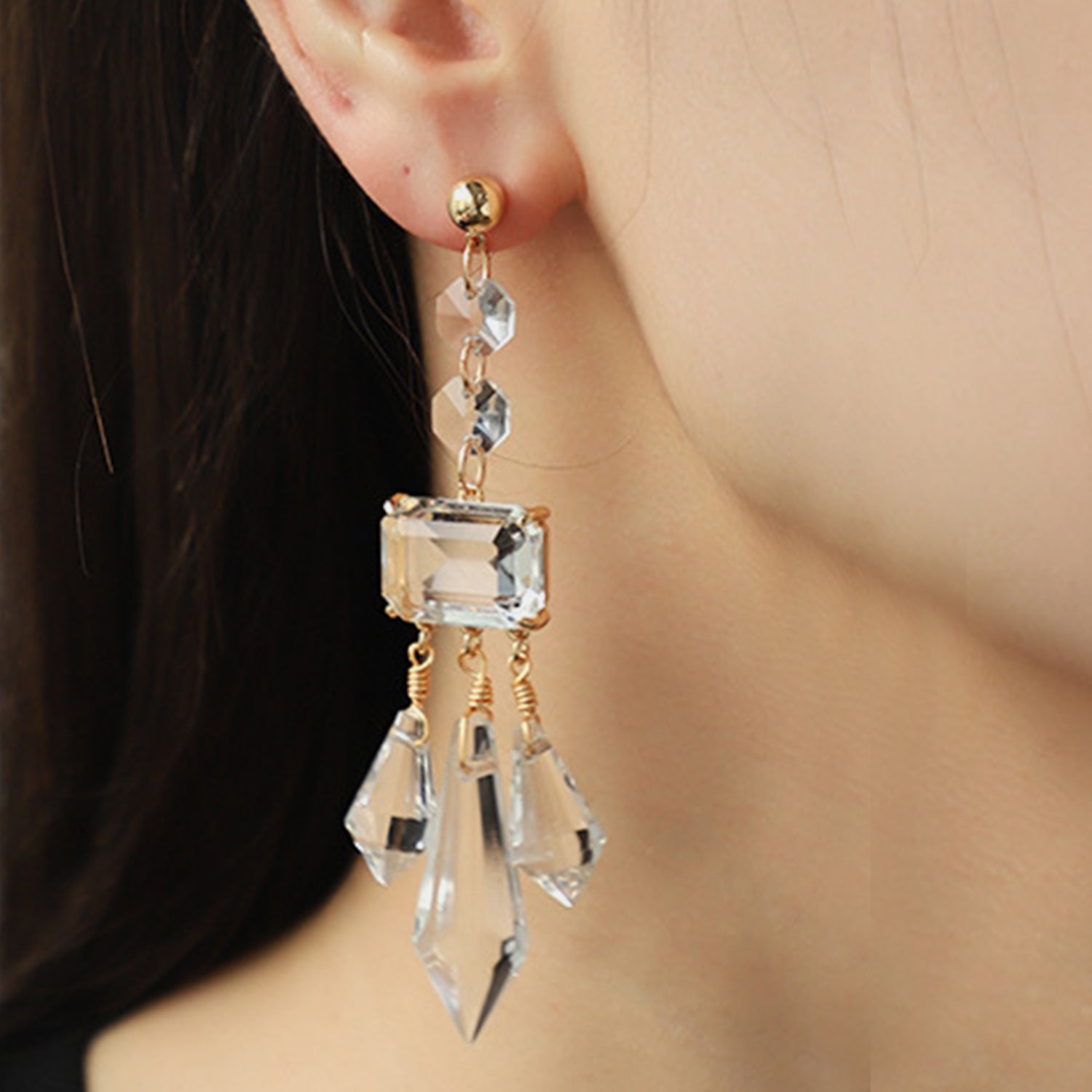 Alloy Glass Dangle Earrings 