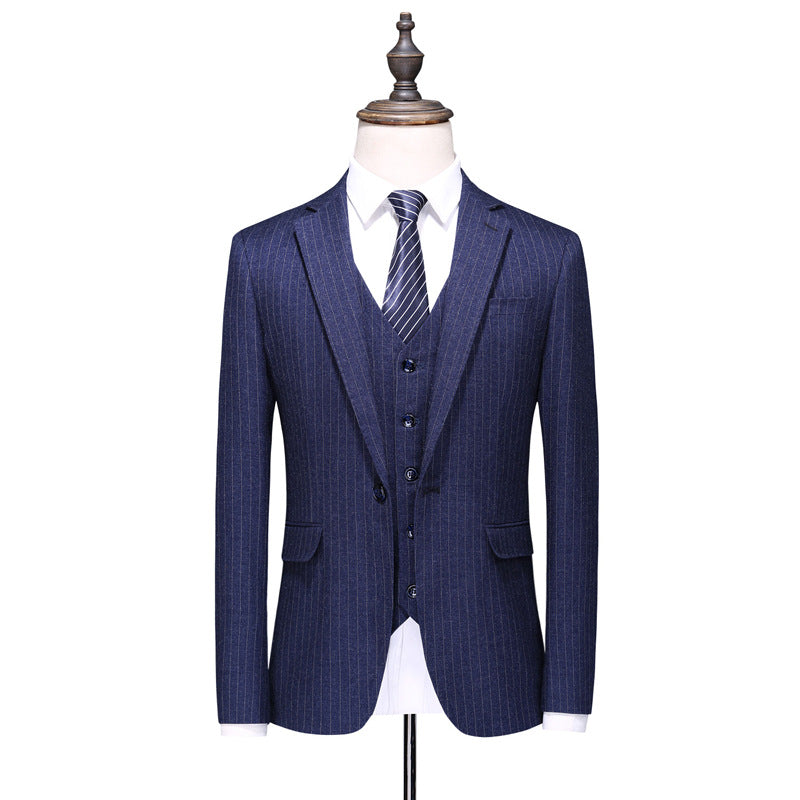 Men's Striped Business Casual Suit Three-piece Suit 