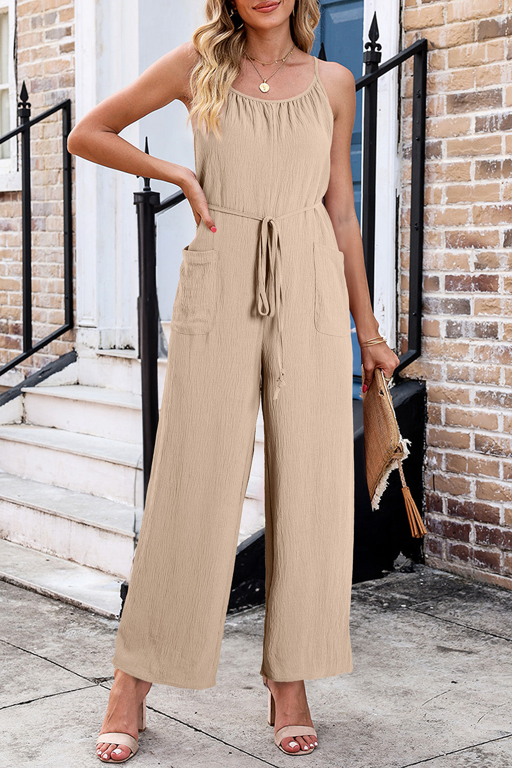 Scoop Neck Spaghetti Strap Jumpsuit - Babbazon New Products