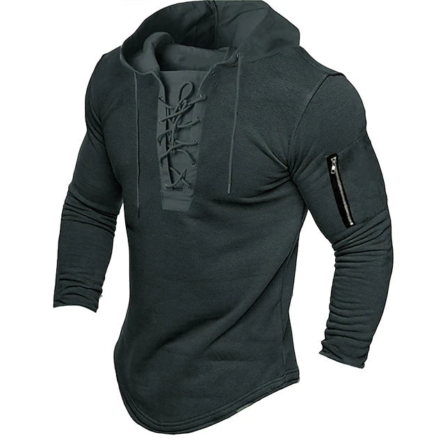 Men's Pullover Hooded Sweatshirt Lace-up