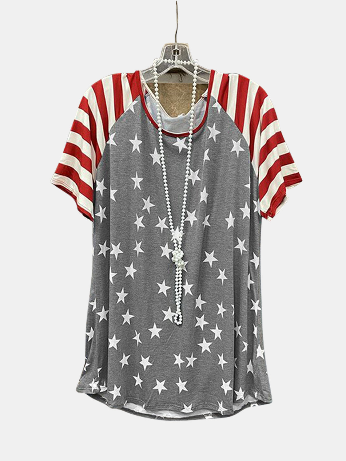 Full Size Star Striped Round Neck Short Sleeve T-Shirt - Babbazon New Products