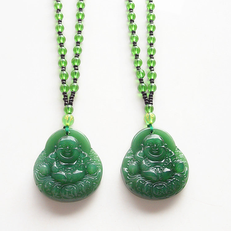 Spinach Green Maitreya Buddha Necklace Long Pendant