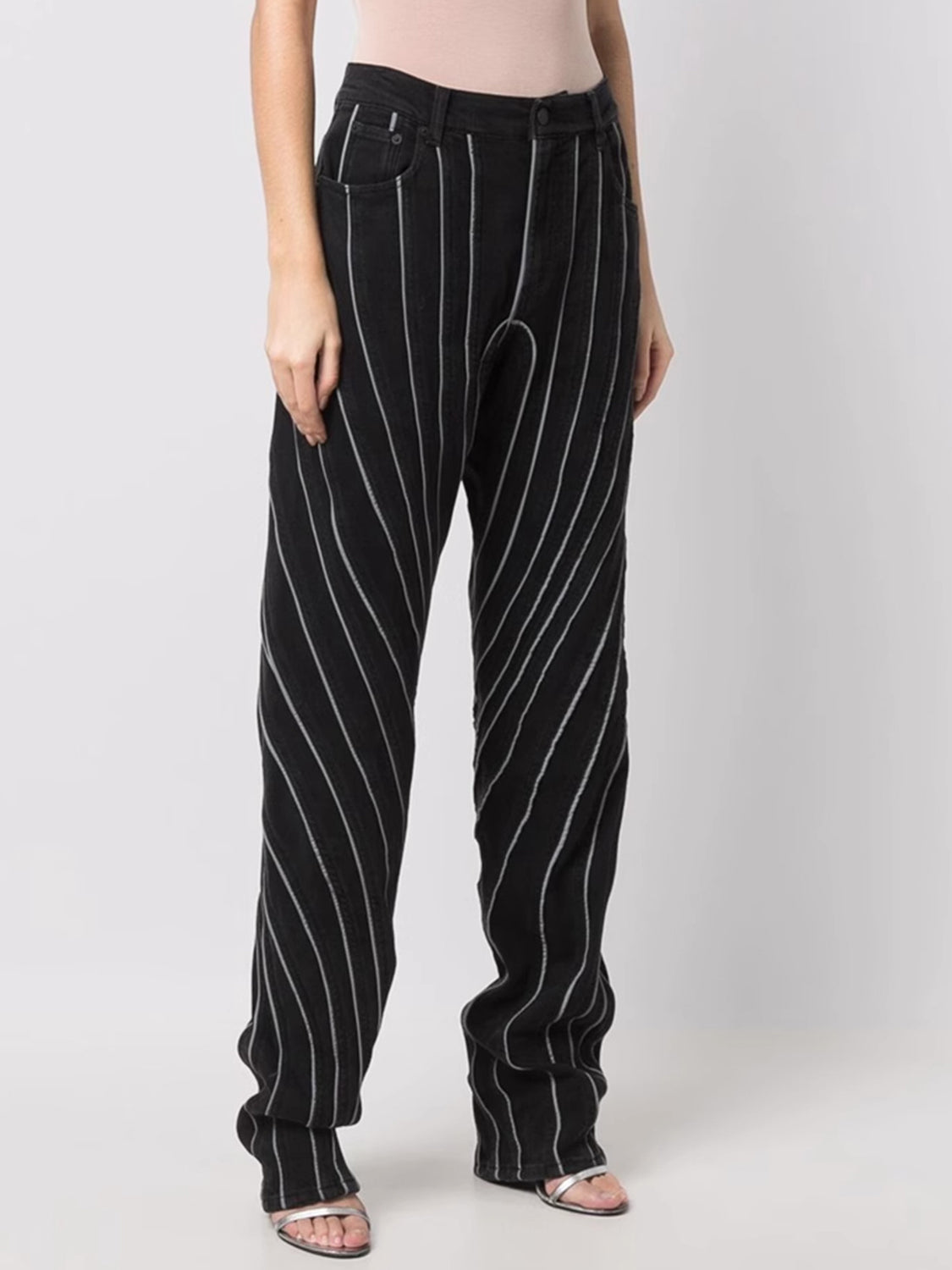 Striped Straight Jeans with Pockets 