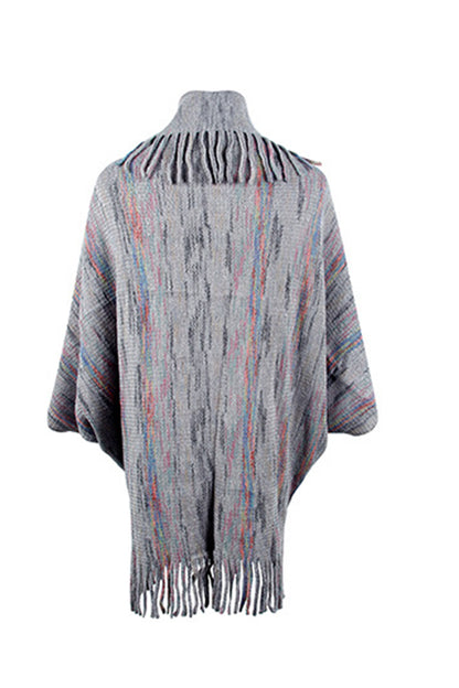 Fringe Detail Printed Poncho 