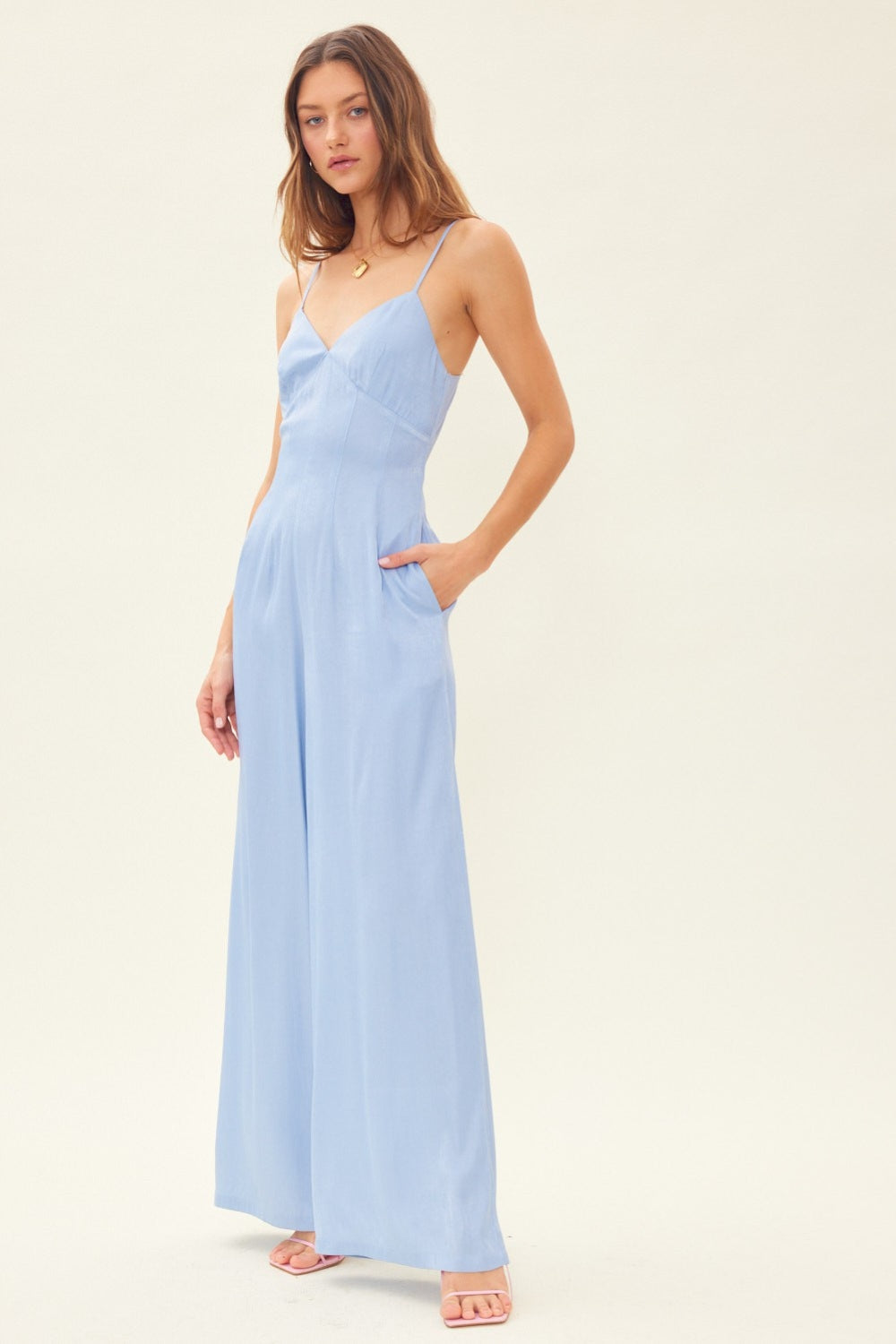 Idem Ditto Drawstring Back Sleeveless Wide Leg Jumpsuit 