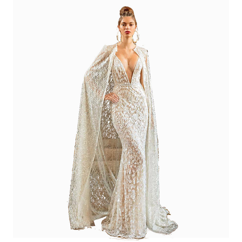 Women's White Cross Small Sequin Dress Shawl