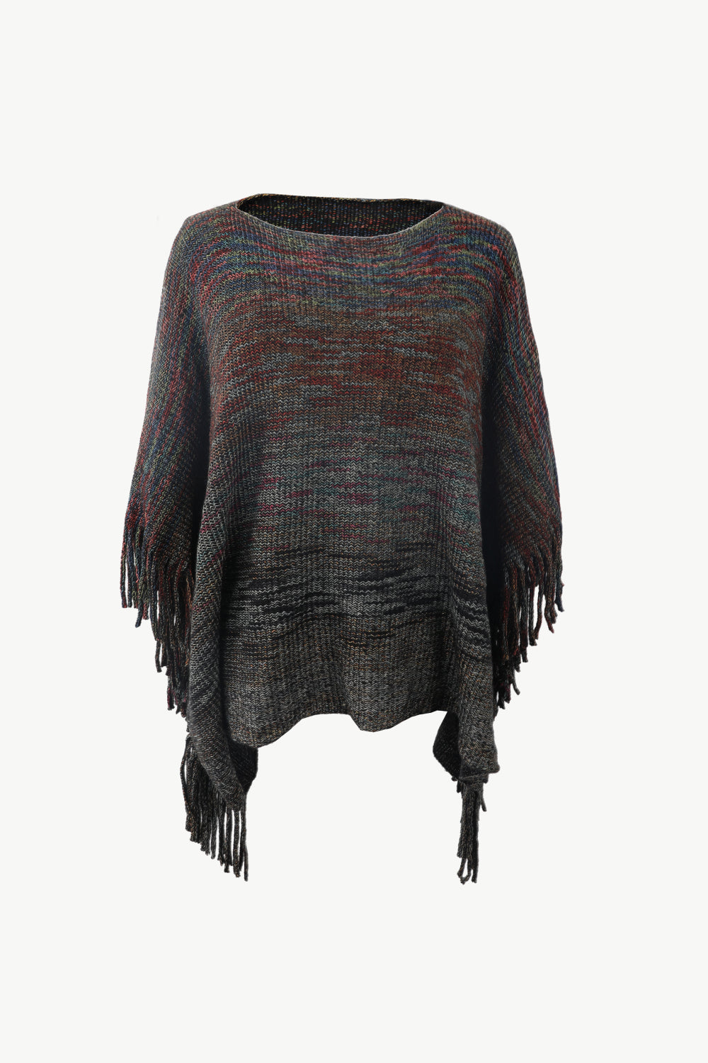 Round Neck Fringe Detail Poncho 