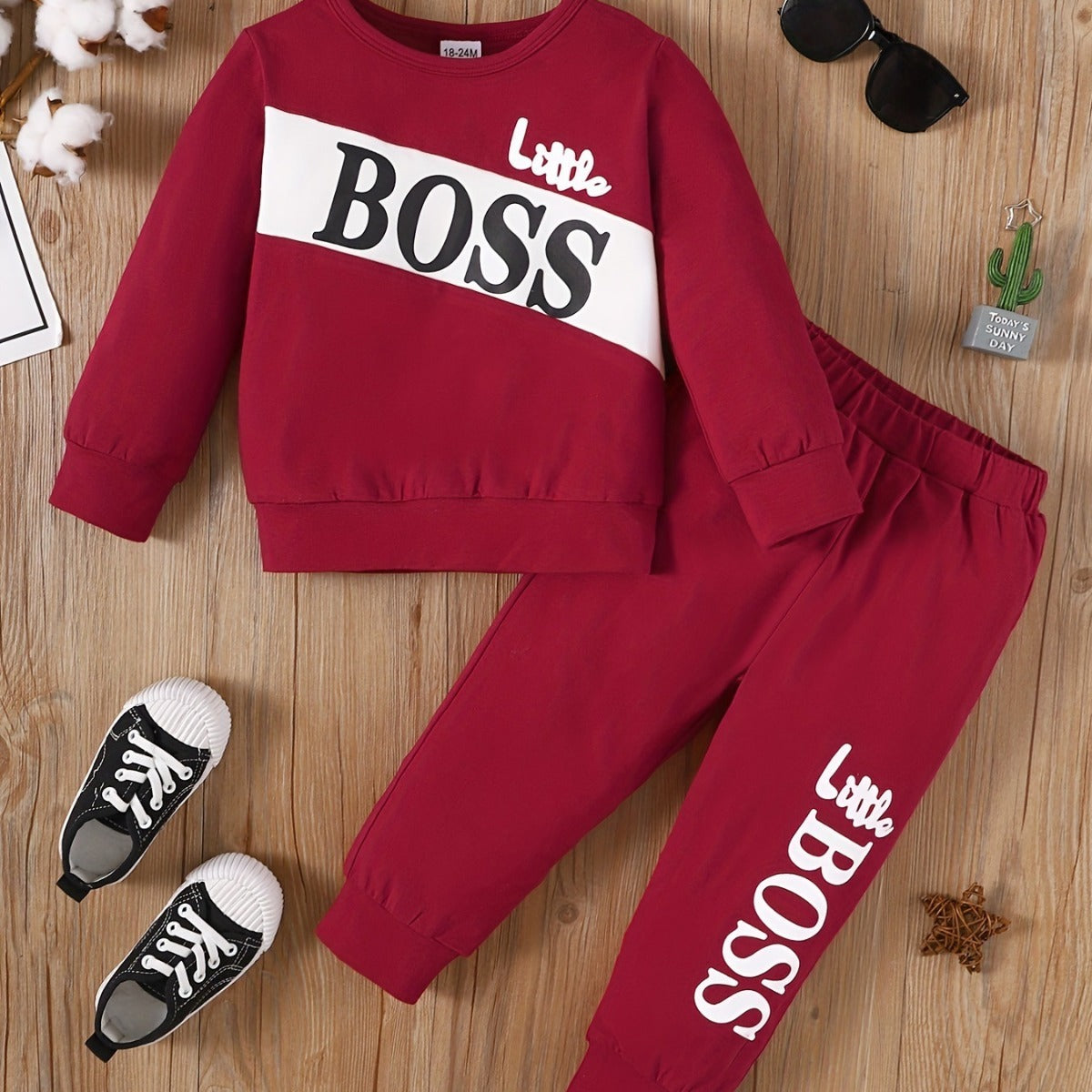 Letter Print Long Sleeve Boy Suit