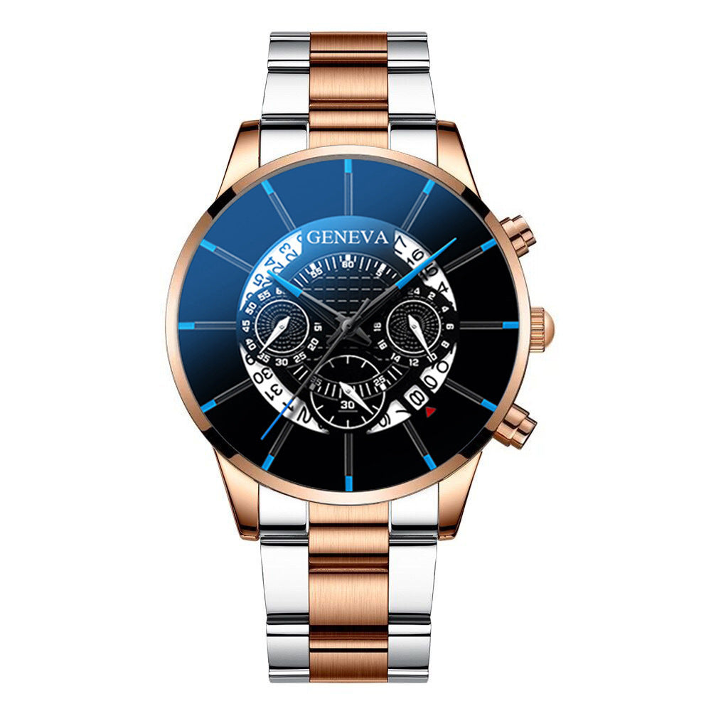 Men's Quartz Watch With Non-Mechanical Alloy Steel Band Calendar