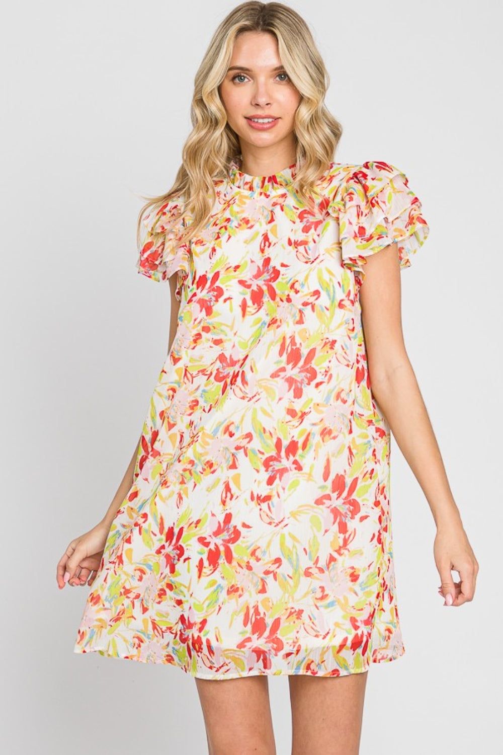 GeeGee Floral Short Sleeve Mini Dress - Babbazon New Products