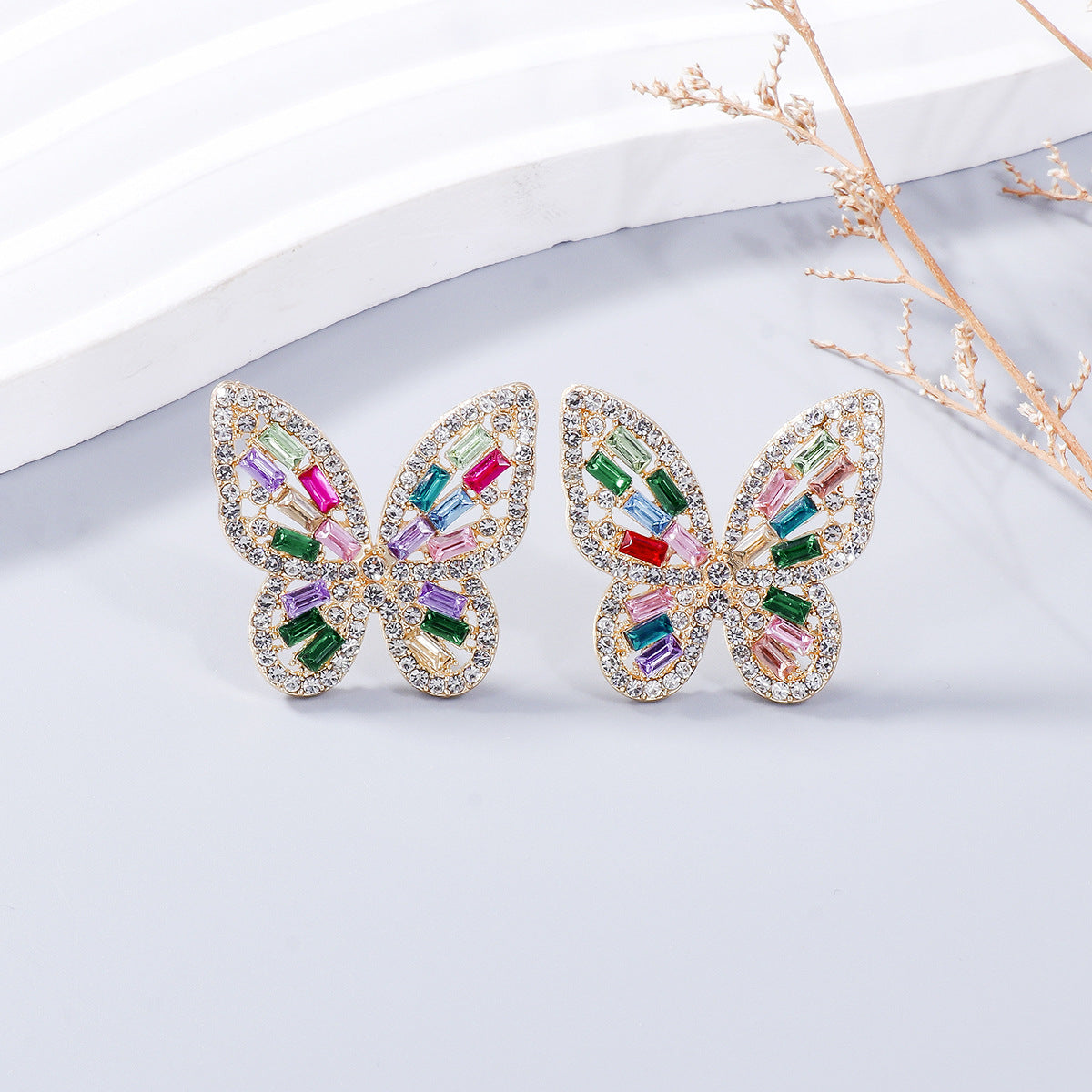 Alloy Inlaid Rhinestone Butterfly Earrings - Babbazon New Products