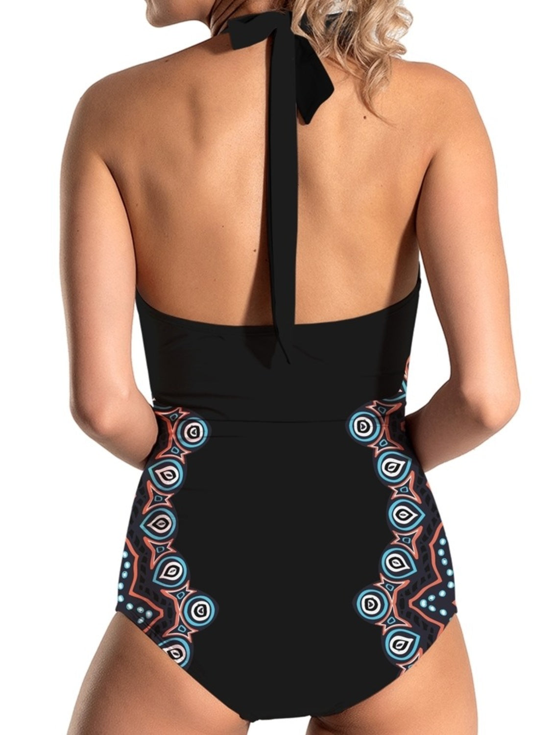 Cutout Printed Halter Neck One-Piece Swimwear 