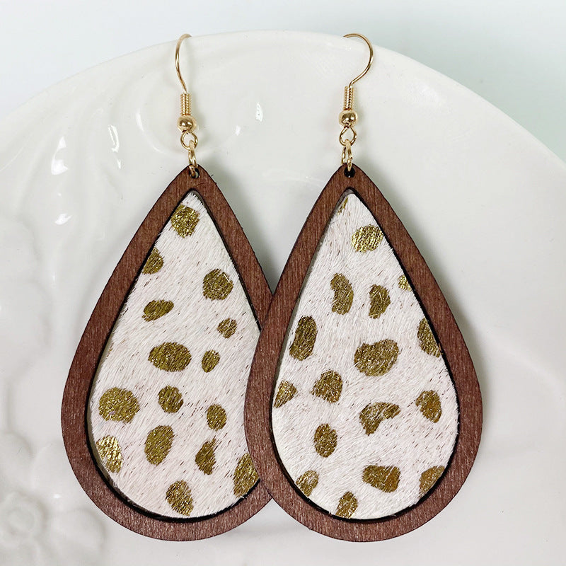 Teardrop Shape Wooden Dangle Earrings 