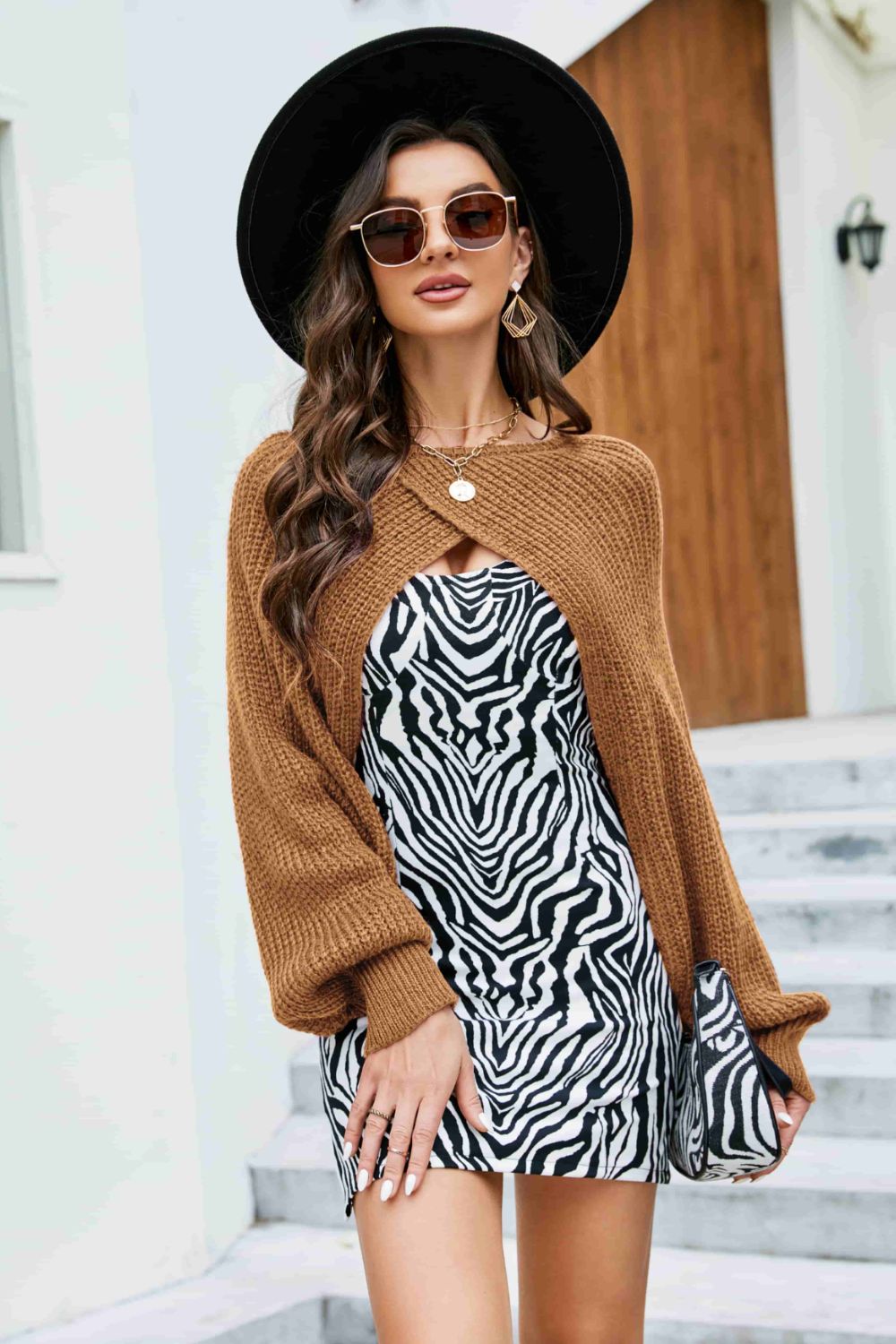 Rib-Knit Cropped Poncho - Babbazon Ponchos