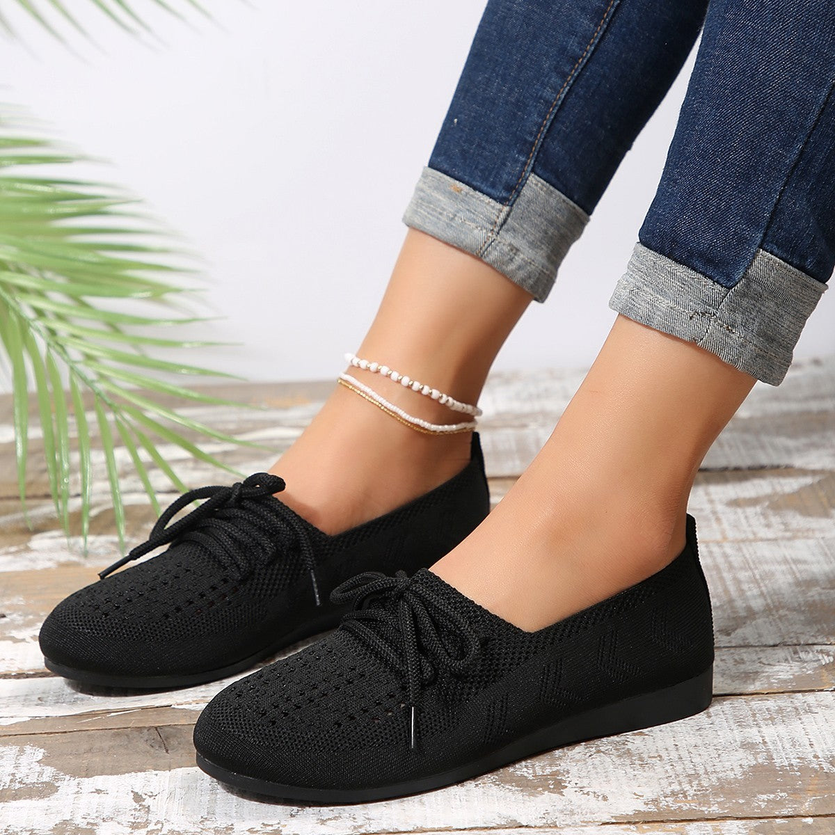 Lace-up Flats Women Fashion Breathable Lazy Mesh Shoes 