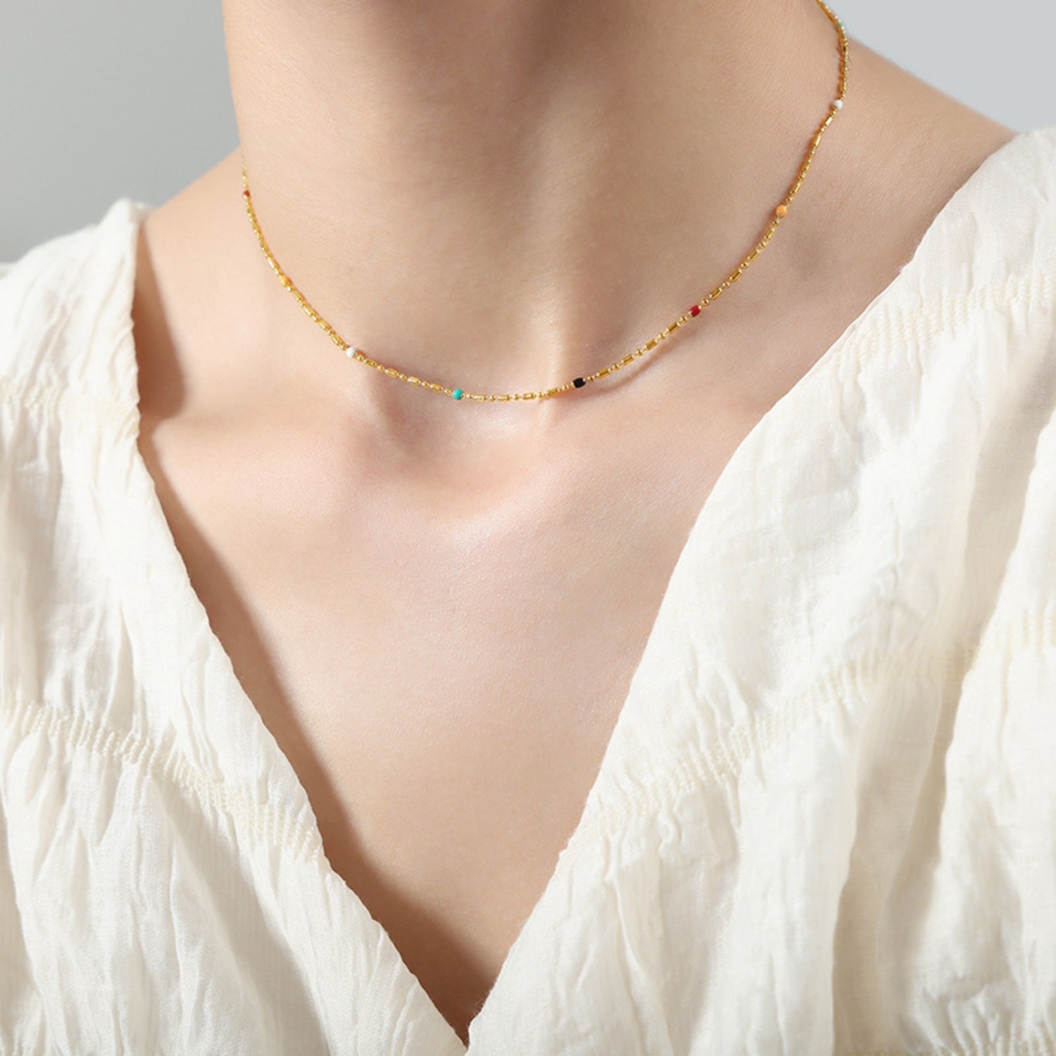 18K Gold-Plated Oil Drip Bead Necklace 