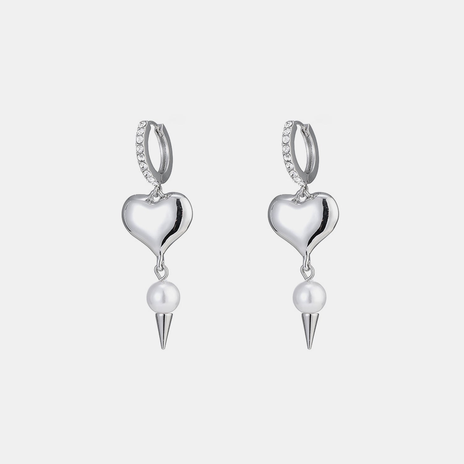 Alloy Rhinestone Synthetic Pearl Heart Earrings 