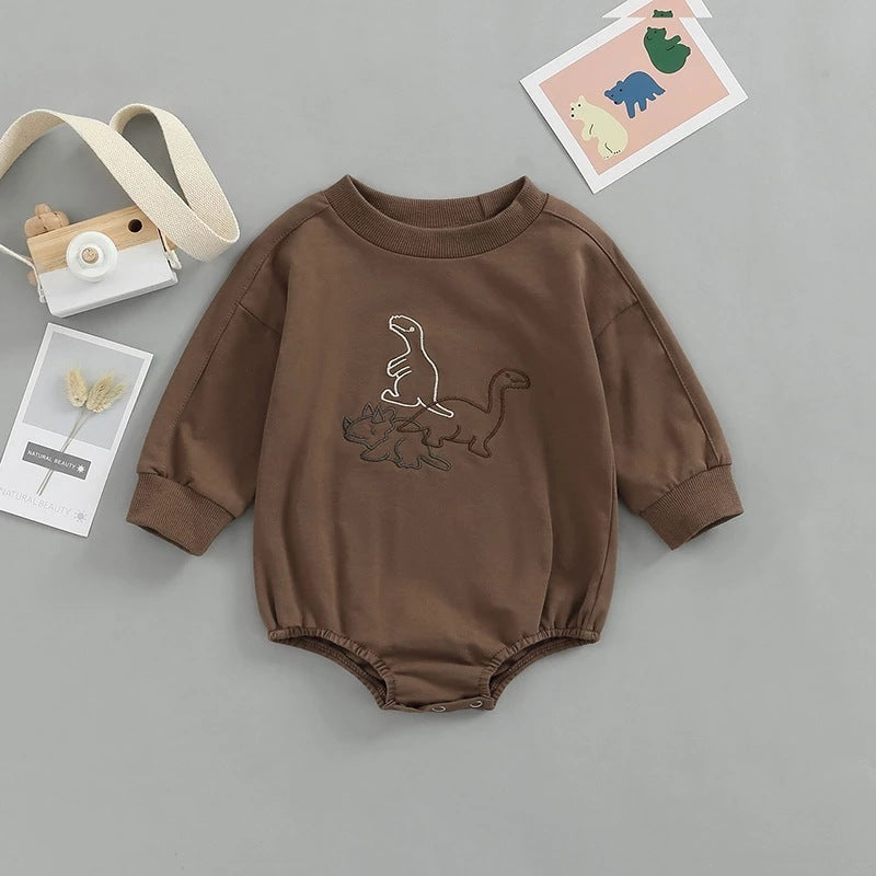 Children's Cartoon Dinosaur Embroidered Romper