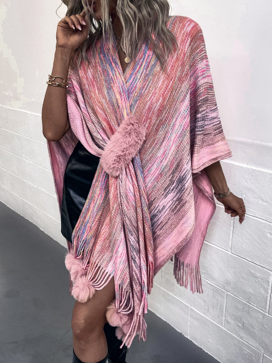 Heathered Fringe Hem Poncho 