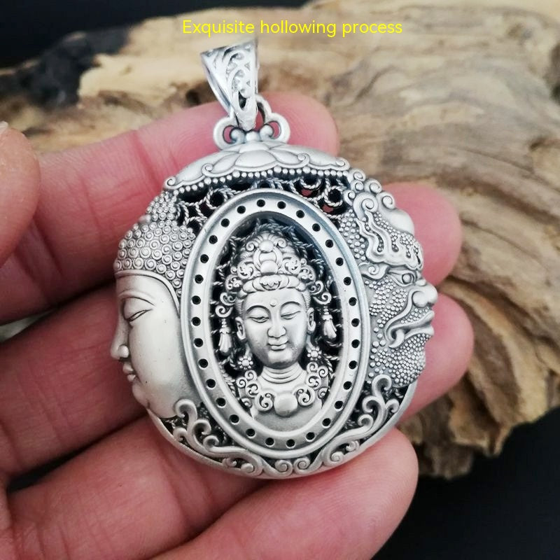 Pure Silver S999 Men's Buddha Magic A Flash Of Thought Hollow Pendant