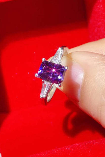 1 Carat Moissanite Platinum-Plated Rectangle Ring in Purple 